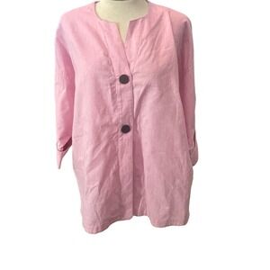 Ming Wang Pink 3/4 Sleeve Blouse Top  Linen Blend Size Large